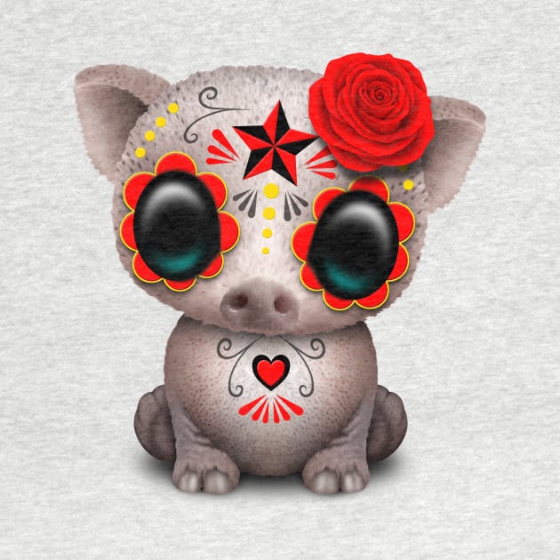 Red Day of the Dead Sugar Skull Baby Pig by jeffbartels